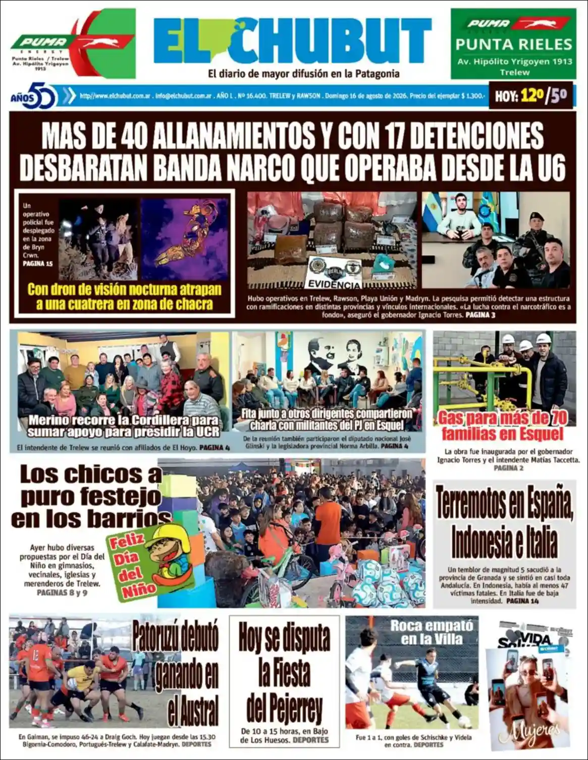 Estudios Max | DALE PLAY RADIO - Tapa del diario El Chubut